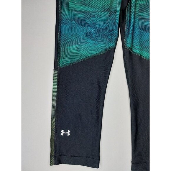 Under Armour Womens Small Heat Gear Black Compression Capri Leggings Black Green - Picture 4 of 11
